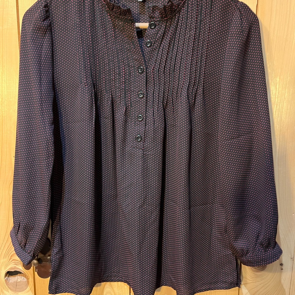 Elegant Black Blouse with Subtle Pink Dots